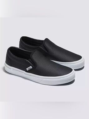 VANS Classic Slip-On Black Perforated Leather Unisex Shoes Size 6 NEW